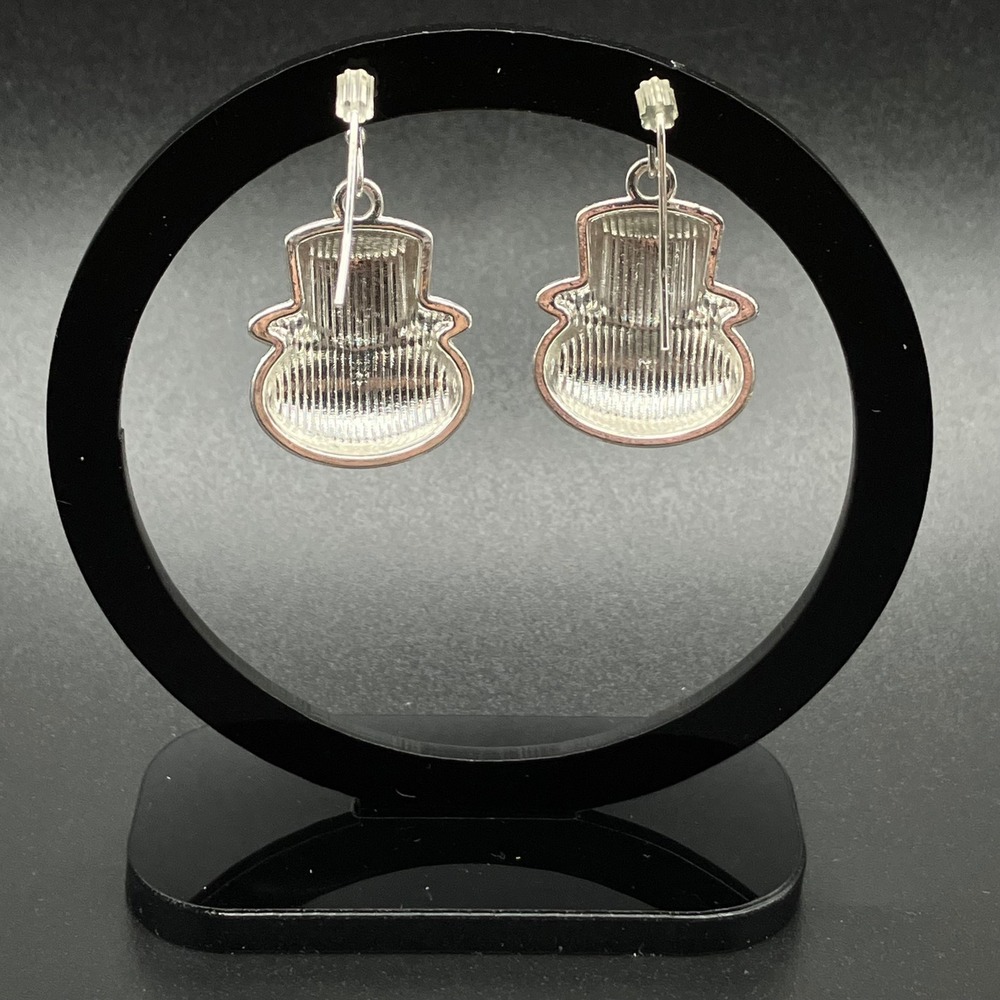 Patriotic Cat Drop Earrings Silver Tone Uncle Sam Hat Red White Blue Americana - Picture 5 of 7